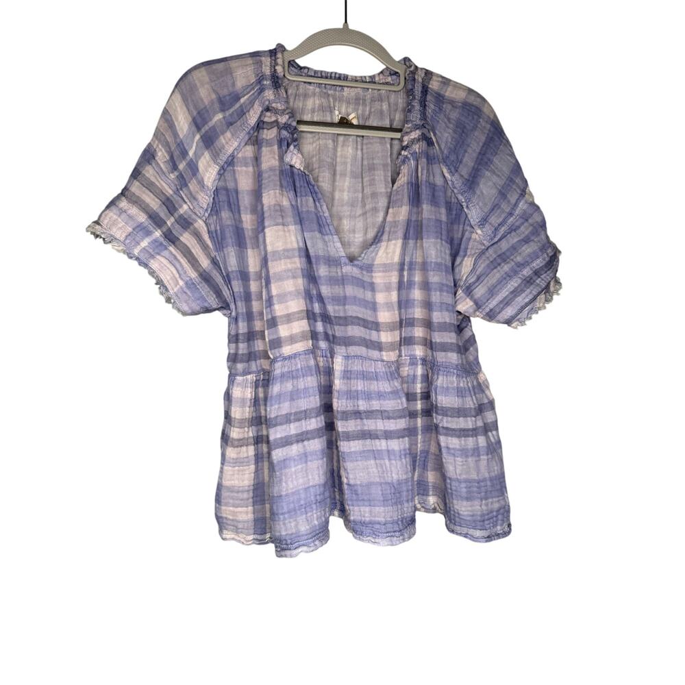 Pilcro and the Letterpress‎ Anthropologie Bette Lavender Plaid boho blouse